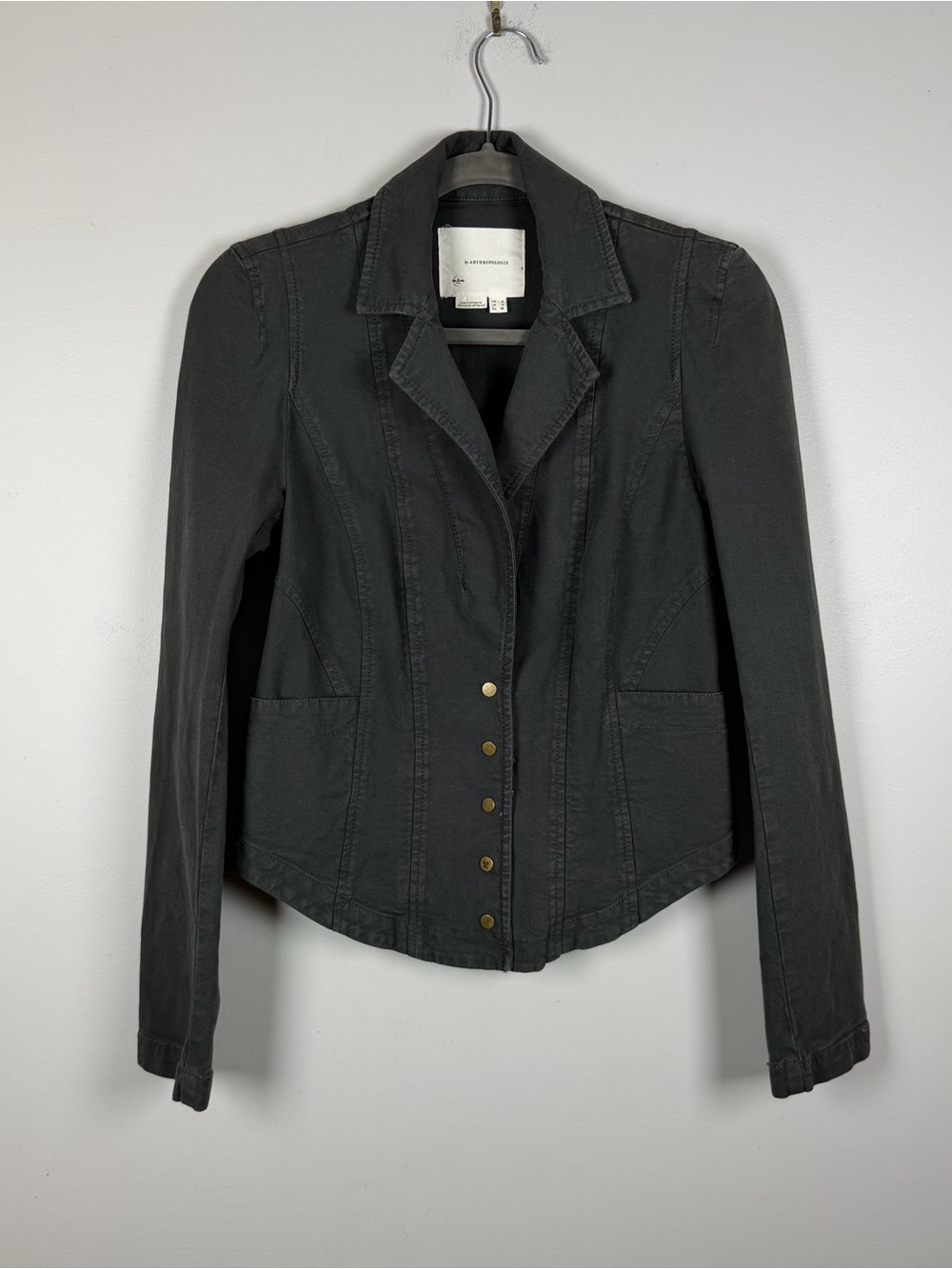By Anthropologie Dark Gray Utility Military Jacket Academia Fall Blazer 4 Small